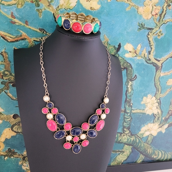 CHARMING CHARLIE navy, pink, and faux pearls on gold-tone - Picture 10 of 10